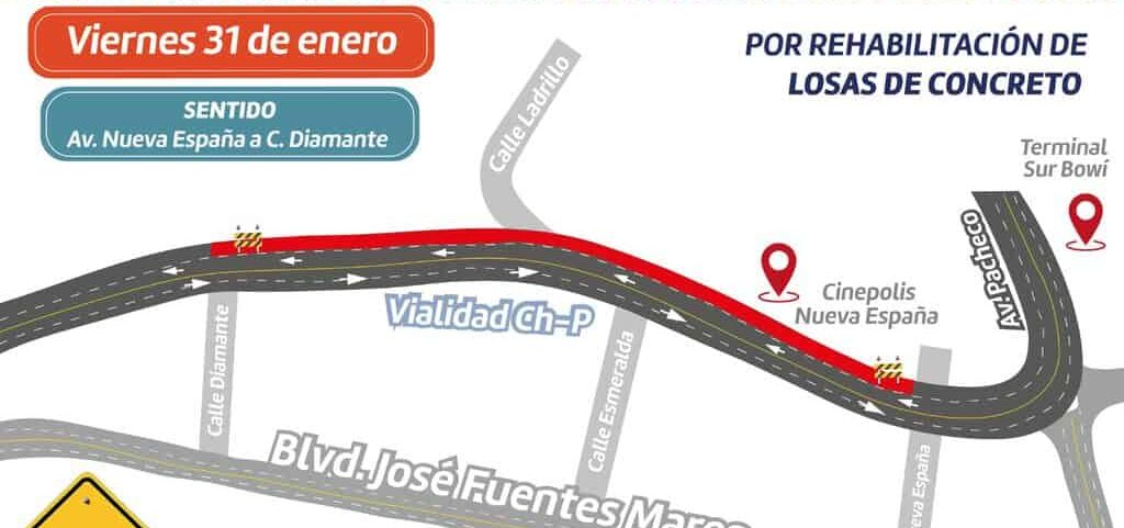 Comenzarán trabajos de rehabilitación de losas de concreto este viernes 31 de enero en Vialidad CH-P