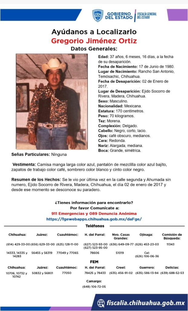 Buscan a Gregorio Jiménez Ortiz