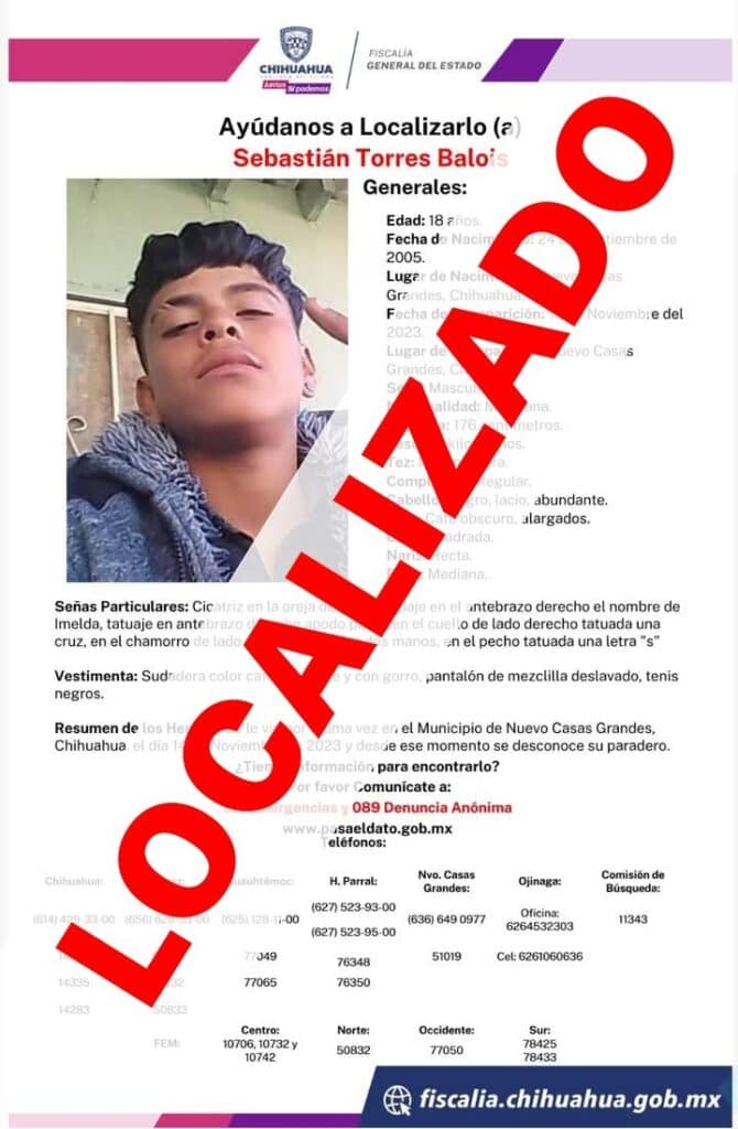 Localiza Fiscalía a dos jóvenes que tenían reporte de desaparición desde noviembre de 2023 en Nuevo Casas Grandes