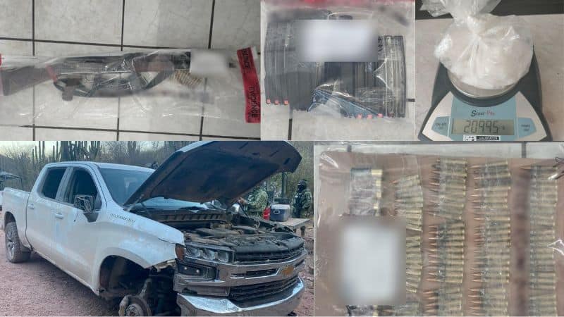 Asegura Operativo Conjunto en Moris una pickup con armas largas, cartuchos y cristal