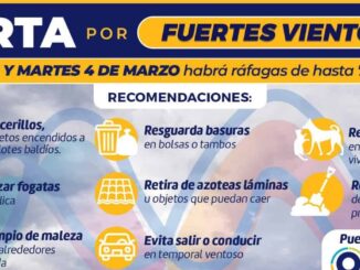 Alerta municipio por ráfagas de vientos de hasta 75 km/h  para este 3 y 4 de marzo