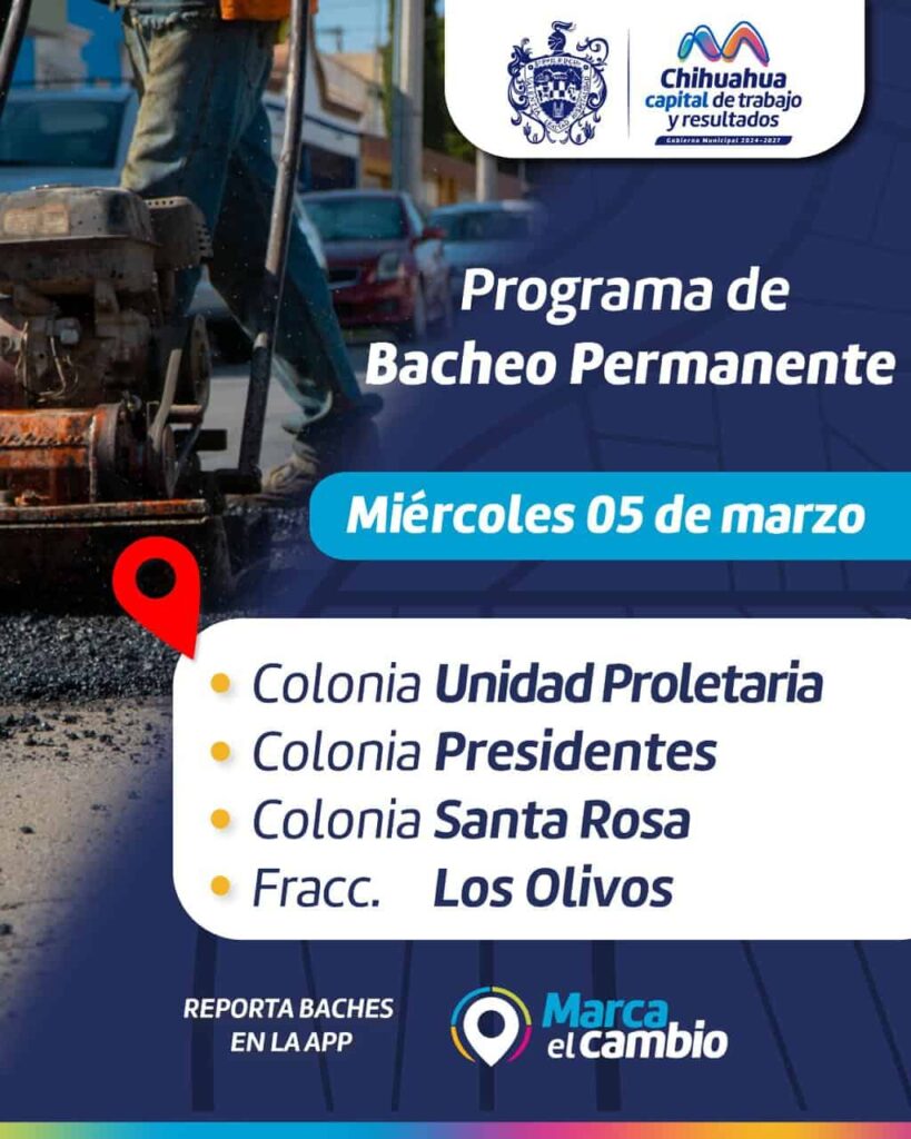 Conoce dónde intervendrá Municipio con bacheo este 5 de marzo