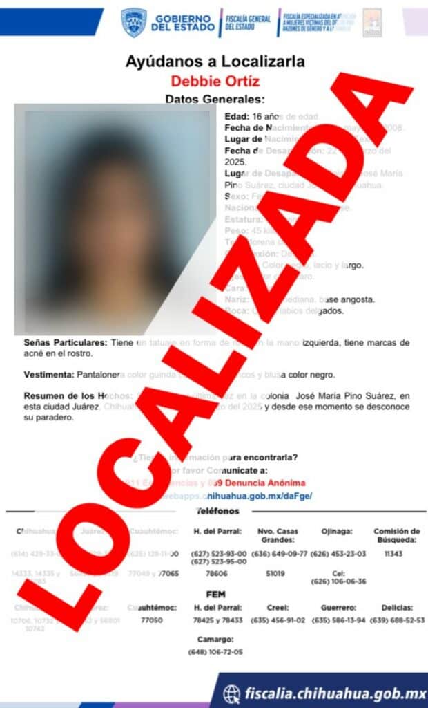 Localiza FEM Zona Norte sanas y salvas a menores de edad con reporte de ausencia en Ciudad Juárez