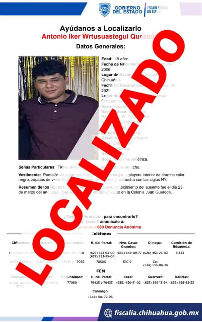 Localiza Fiscalía a joven de 19 años con reporte de desaparición