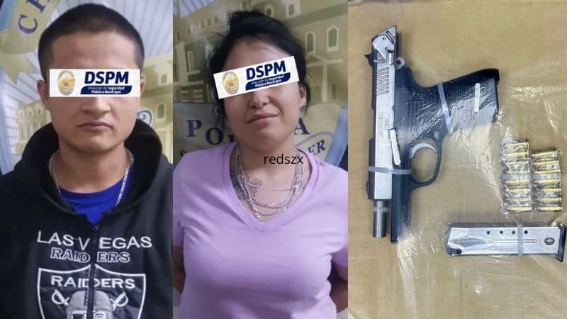 Detienen a pareja con arma de fuego, cartuchos y 61 bolsas de cristal en el Centro 