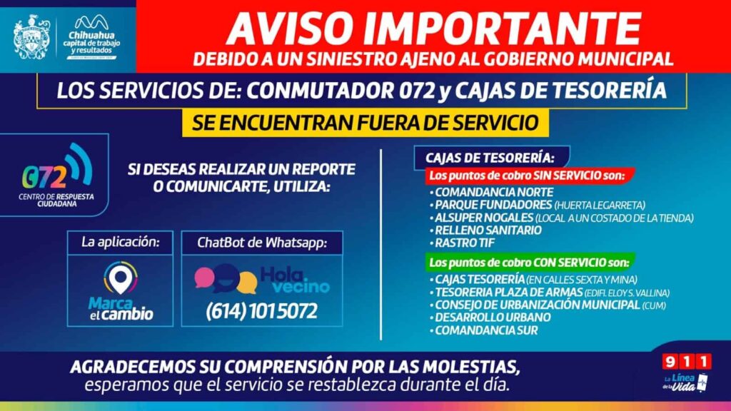 Trabaja Municipio en restaurar servicio del 072 y algunas cajas de cobro que presentan problemas